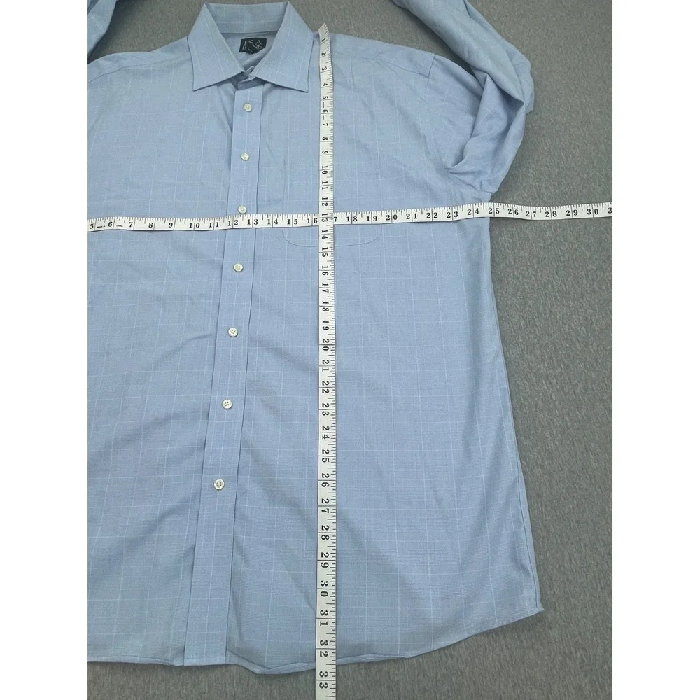 Jos A Bank Shirt Mens 16.5 - 35 Blue Plaid 100% Cotton Traveler's Button Up